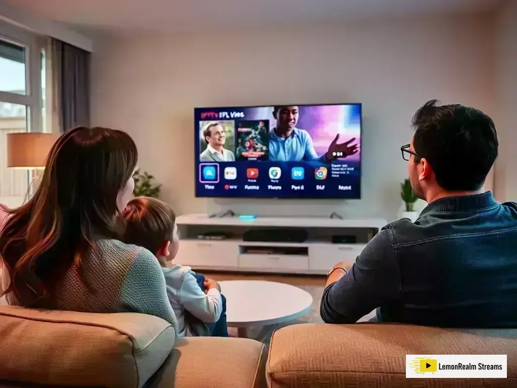 Family enjoying premium IPTV entertainment